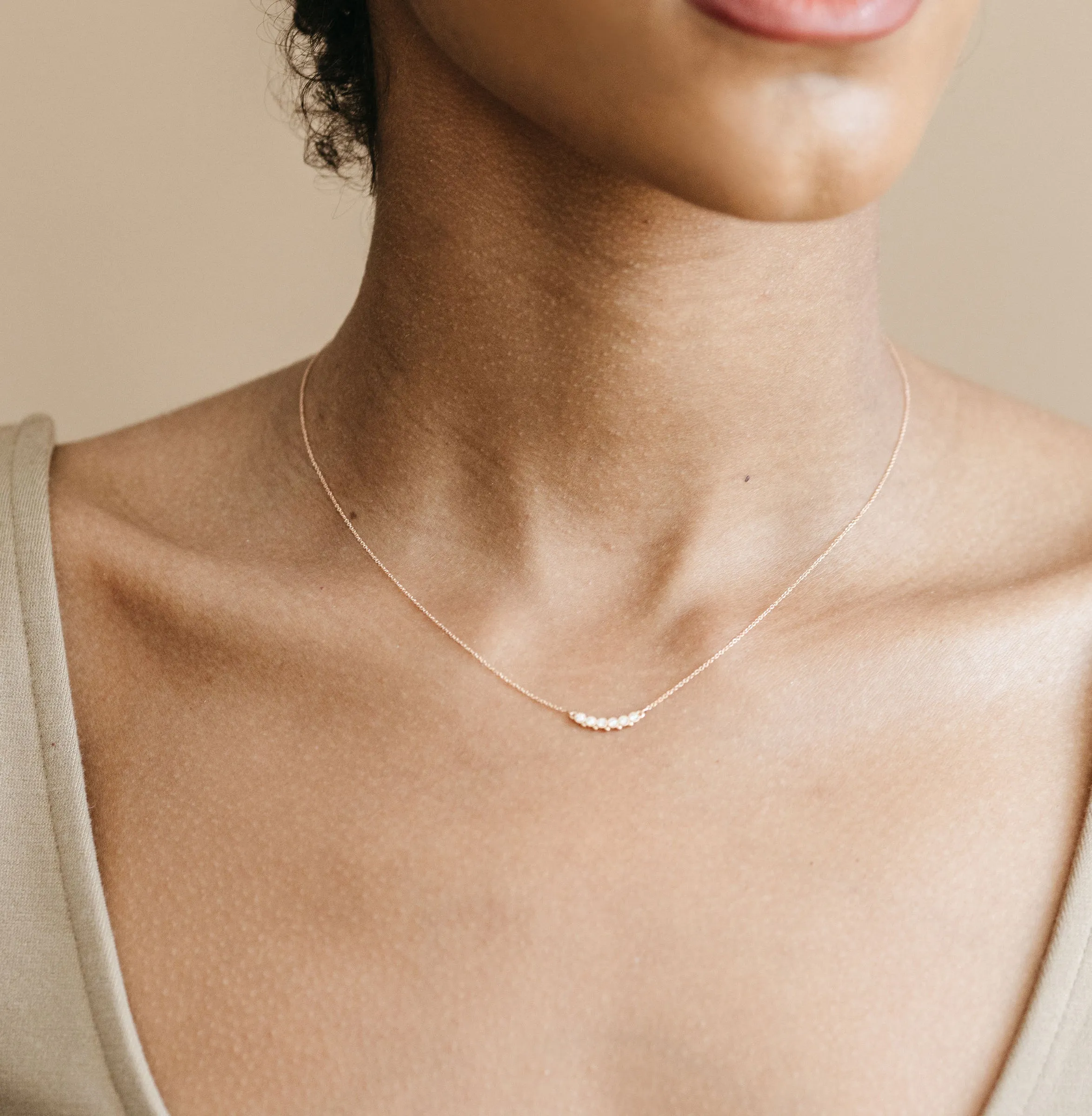 6 Stone Diamond Bezel Beaded Necklace
