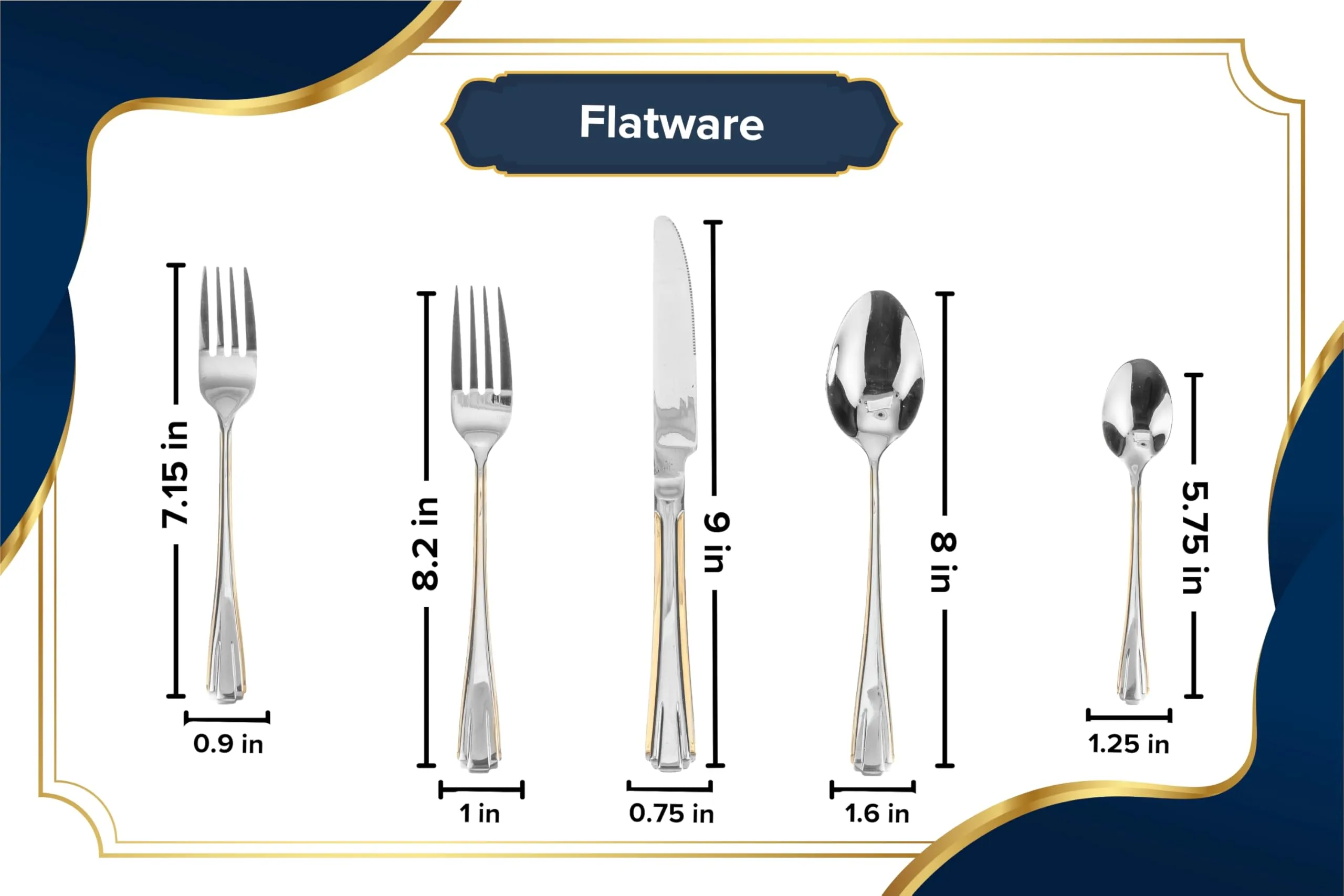65 Piece Flatware Set - Gold Trim Handles - Stainless Steel 18/10 Silverware - Complete Cutlery Set for 12 - Home Essentials, Kitchen and Dining, Dishwasher Safe - For All Occasions (65 Piece, Verona)