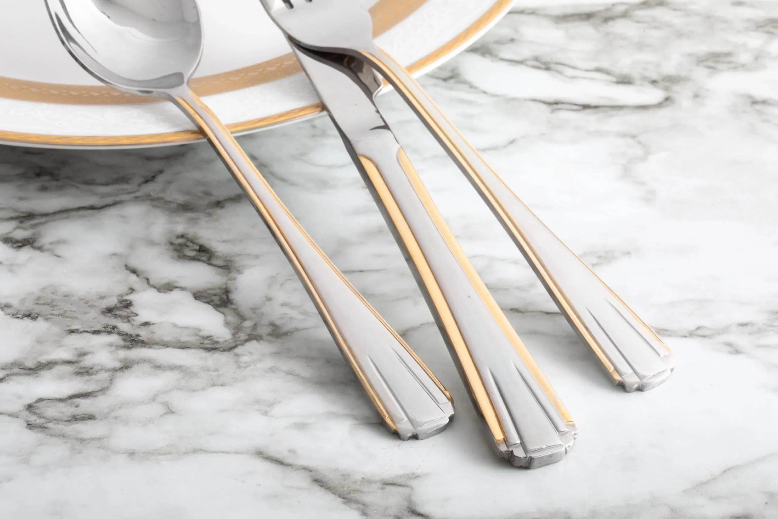65 Piece Flatware Set - Gold Trim Handles - Stainless Steel 18/10 Silverware - Complete Cutlery Set for 12 - Home Essentials, Kitchen and Dining, Dishwasher Safe - For All Occasions (65 Piece, Verona)