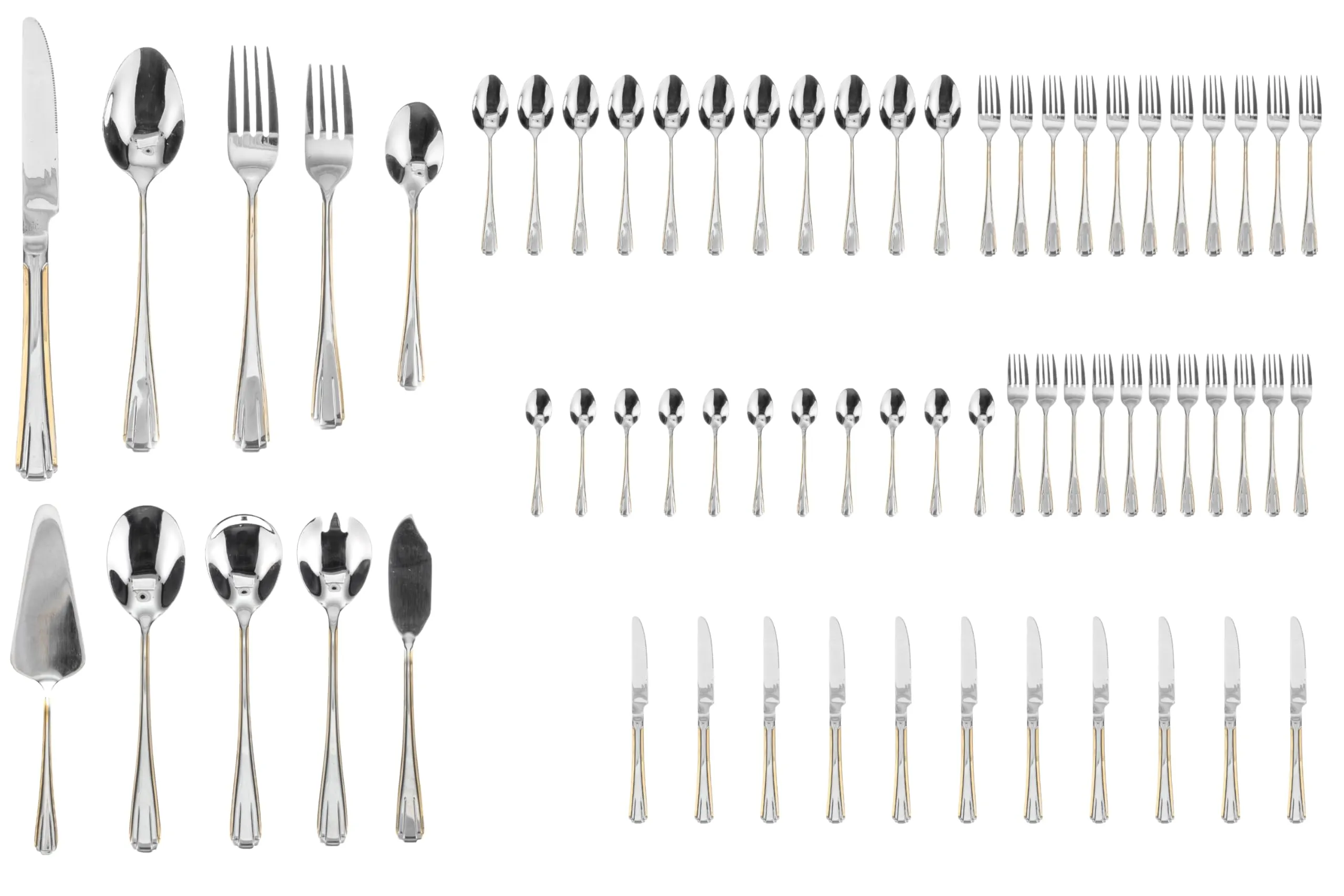65 Piece Flatware Set - Gold Trim Handles - Stainless Steel 18/10 Silverware - Complete Cutlery Set for 12 - Home Essentials, Kitchen and Dining, Dishwasher Safe - For All Occasions (65 Piece, Verona)