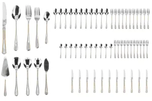 65 Piece Flatware Set - Gold Trim Handles - Stainless Steel 18/10 Silverware - Complete Cutlery Set for 12 - Home Essentials, Kitchen and Dining, Dishwasher Safe - For All Occasions (65 Piece, Verona)