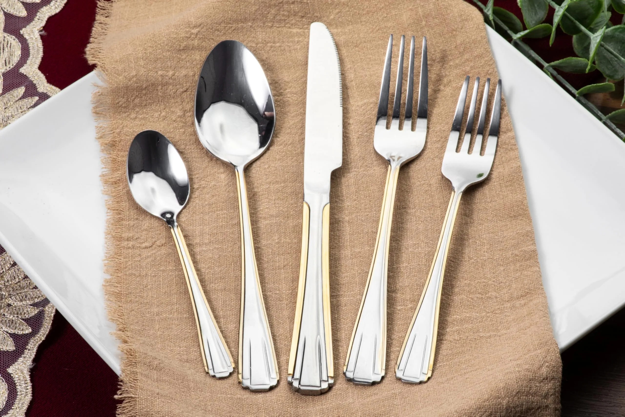 65 Piece Flatware Set - Gold Trim Handles - Stainless Steel 18/10 Silverware - Complete Cutlery Set for 12 - Home Essentials, Kitchen and Dining, Dishwasher Safe - For All Occasions (65 Piece, Verona)
