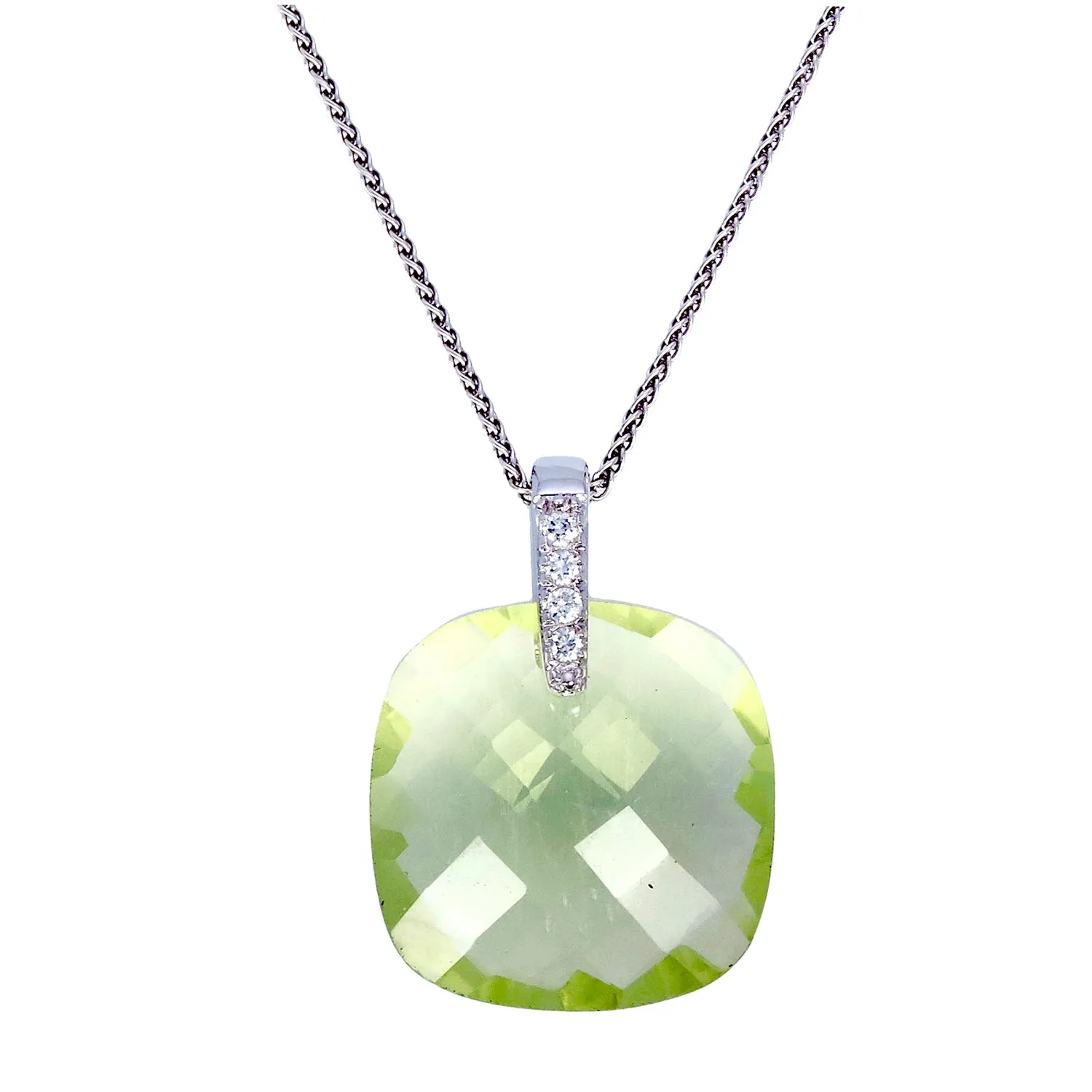 7 cttw Cushion Cut Lemon Quartz Pendant .925 Sterling Silver with 18 Inch Chain