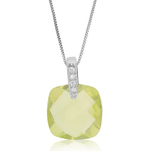 7 cttw Cushion Cut Lemon Quartz Pendant .925 Sterling Silver with 18 Inch Chain