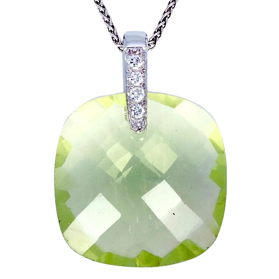 7 cttw Cushion Cut Lemon Quartz Pendant .925 Sterling Silver with 18 Inch Chain