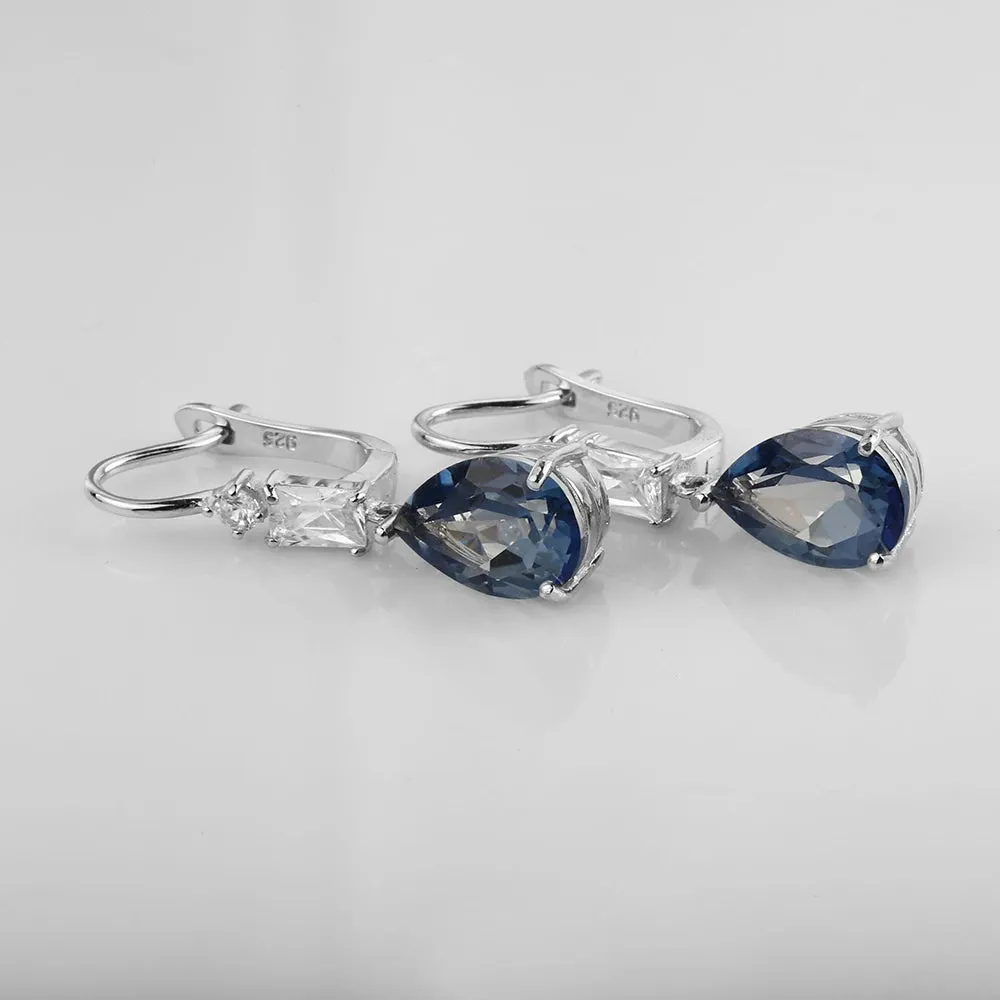 7.57Ct Natural Iolite Blue Mystic Quartz Drop Earrings 925 Sterling Silver