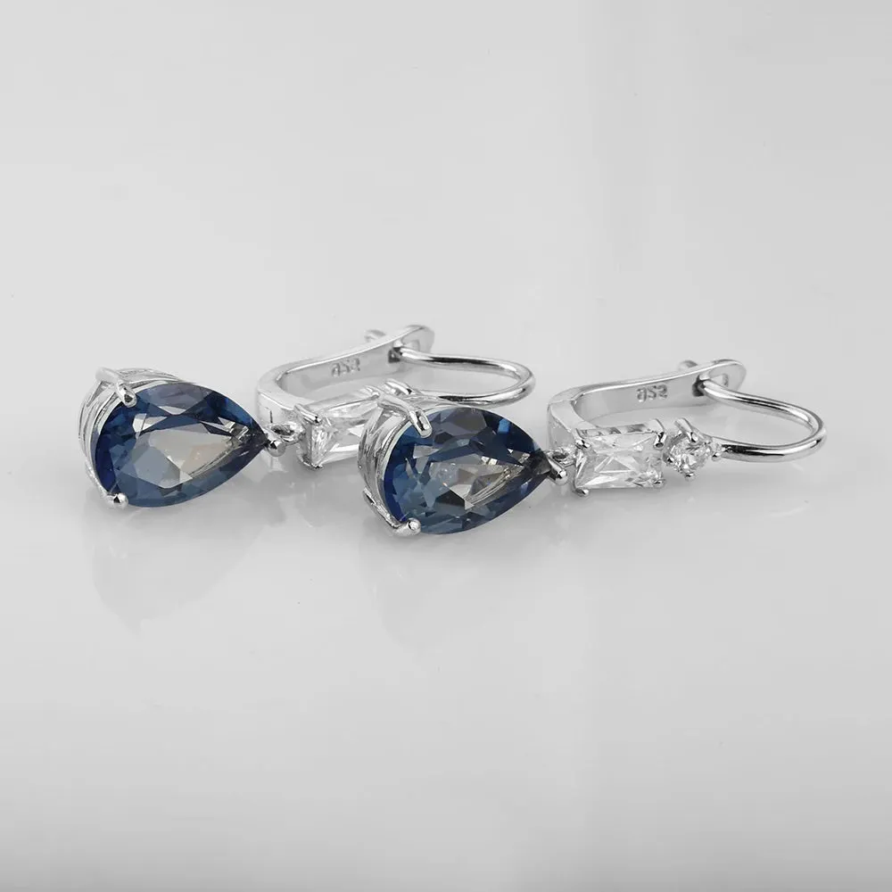 7.57Ct Natural Iolite Blue Mystic Quartz Drop Earrings 925 Sterling Silver