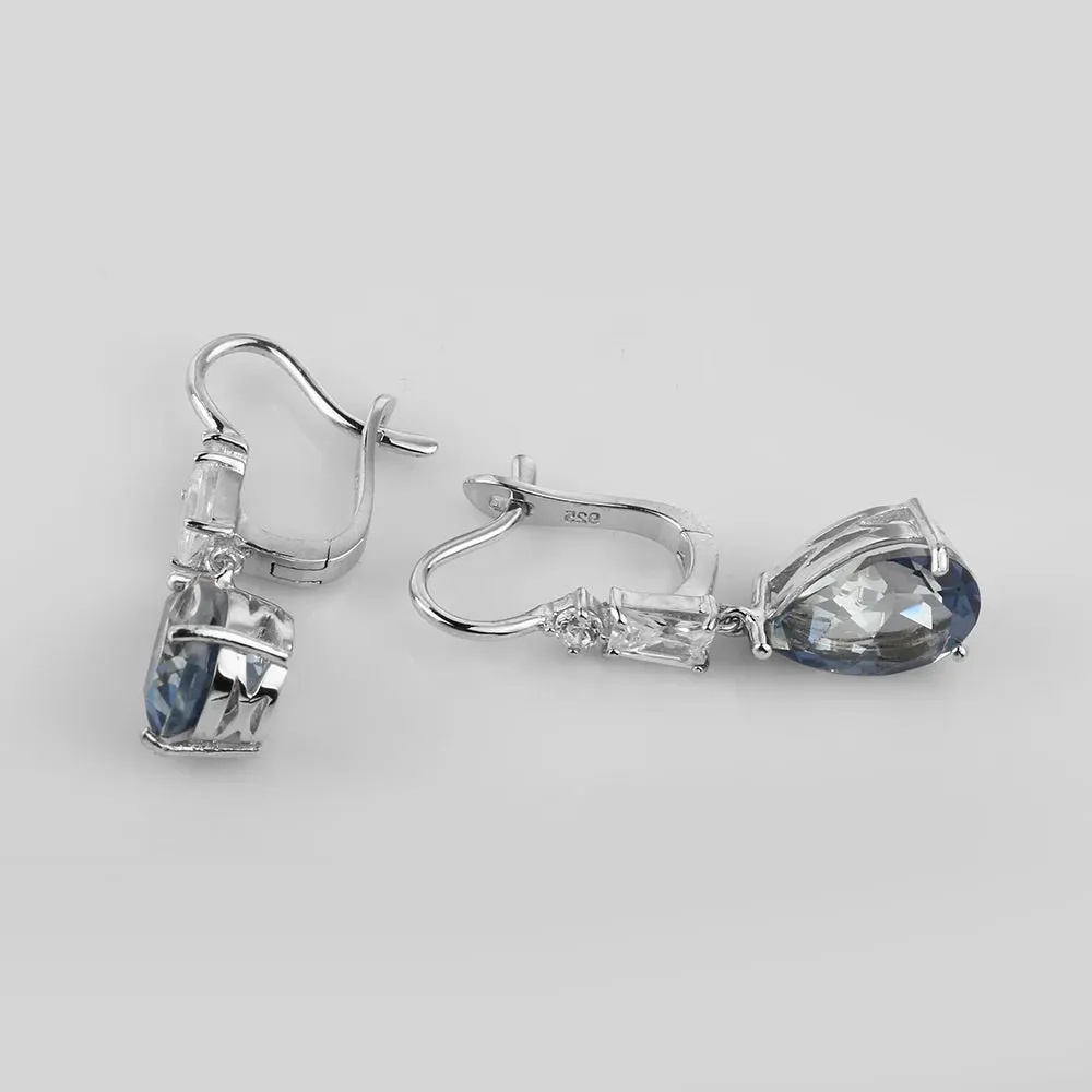 7.57Ct Natural Iolite Blue Mystic Quartz Drop Earrings 925 Sterling Silver