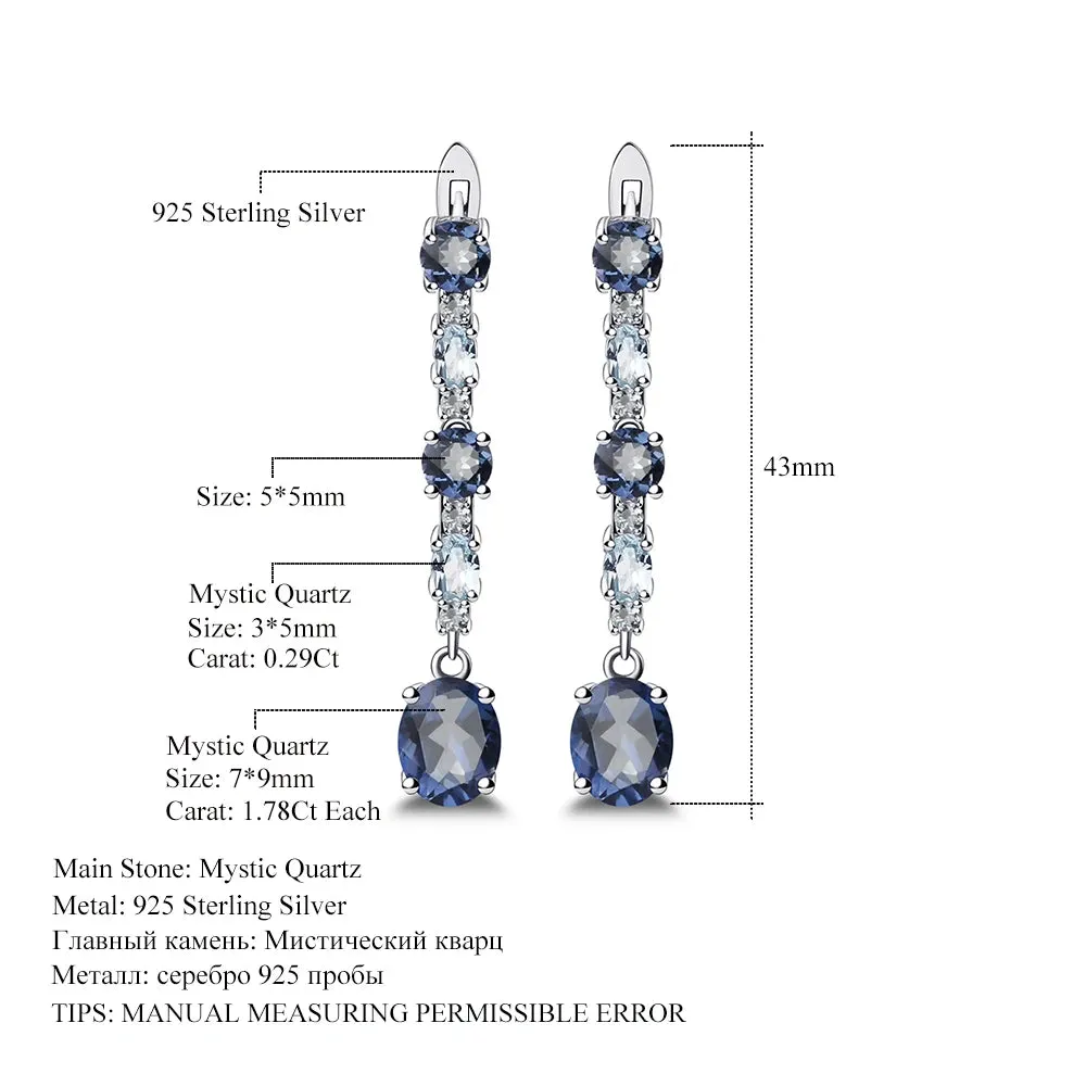 925 Sterling Silver 5.56Ct Iolite & Mystic Quartz Clip Earrings