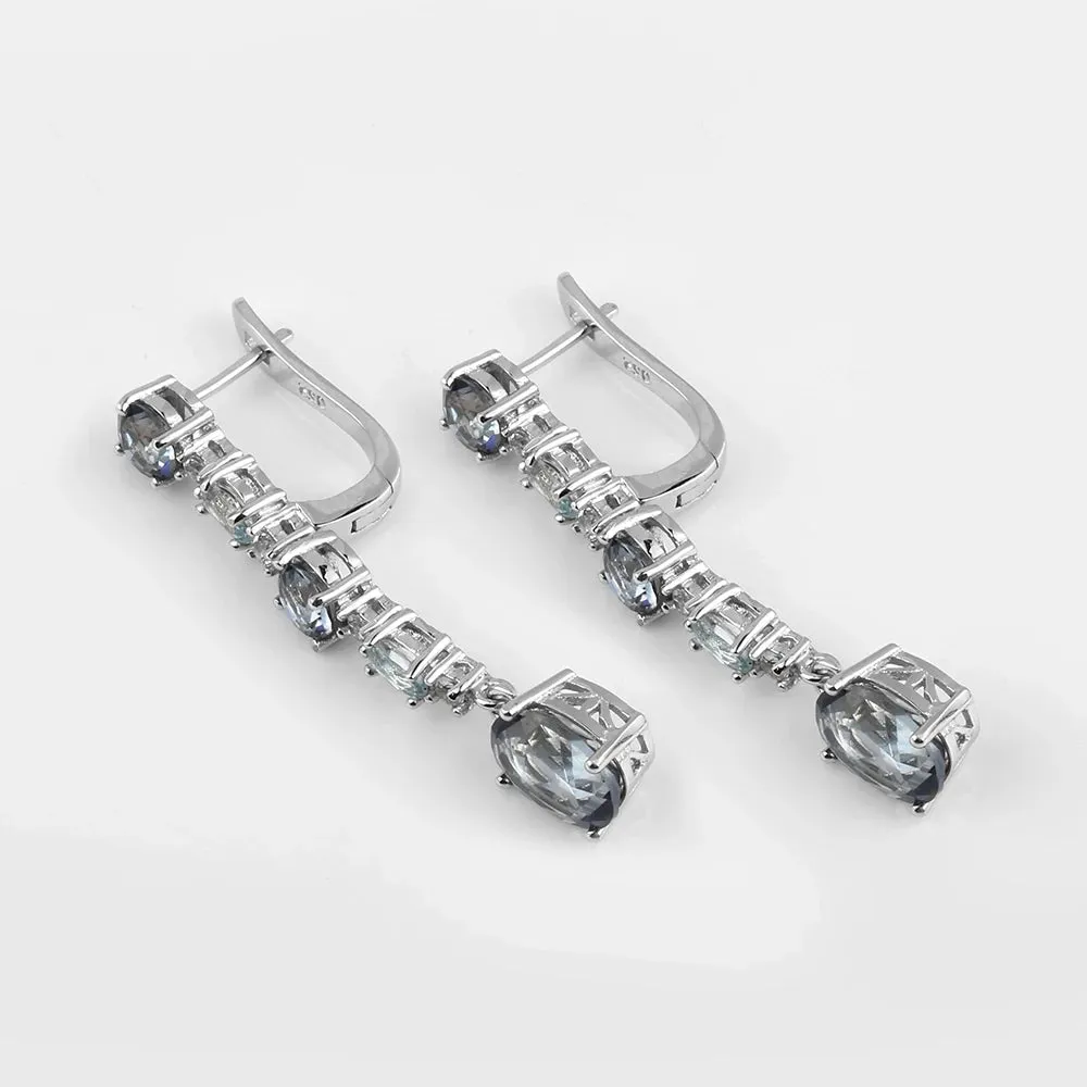 925 Sterling Silver 5.56Ct Iolite & Mystic Quartz Clip Earrings