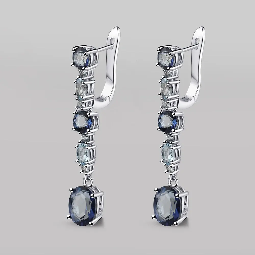 925 Sterling Silver 5.56Ct Iolite & Mystic Quartz Clip Earrings