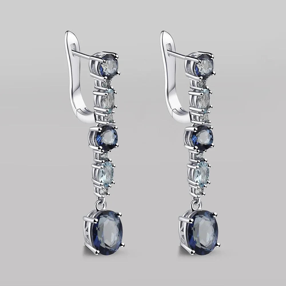 925 Sterling Silver 5.56Ct Iolite & Mystic Quartz Clip Earrings
