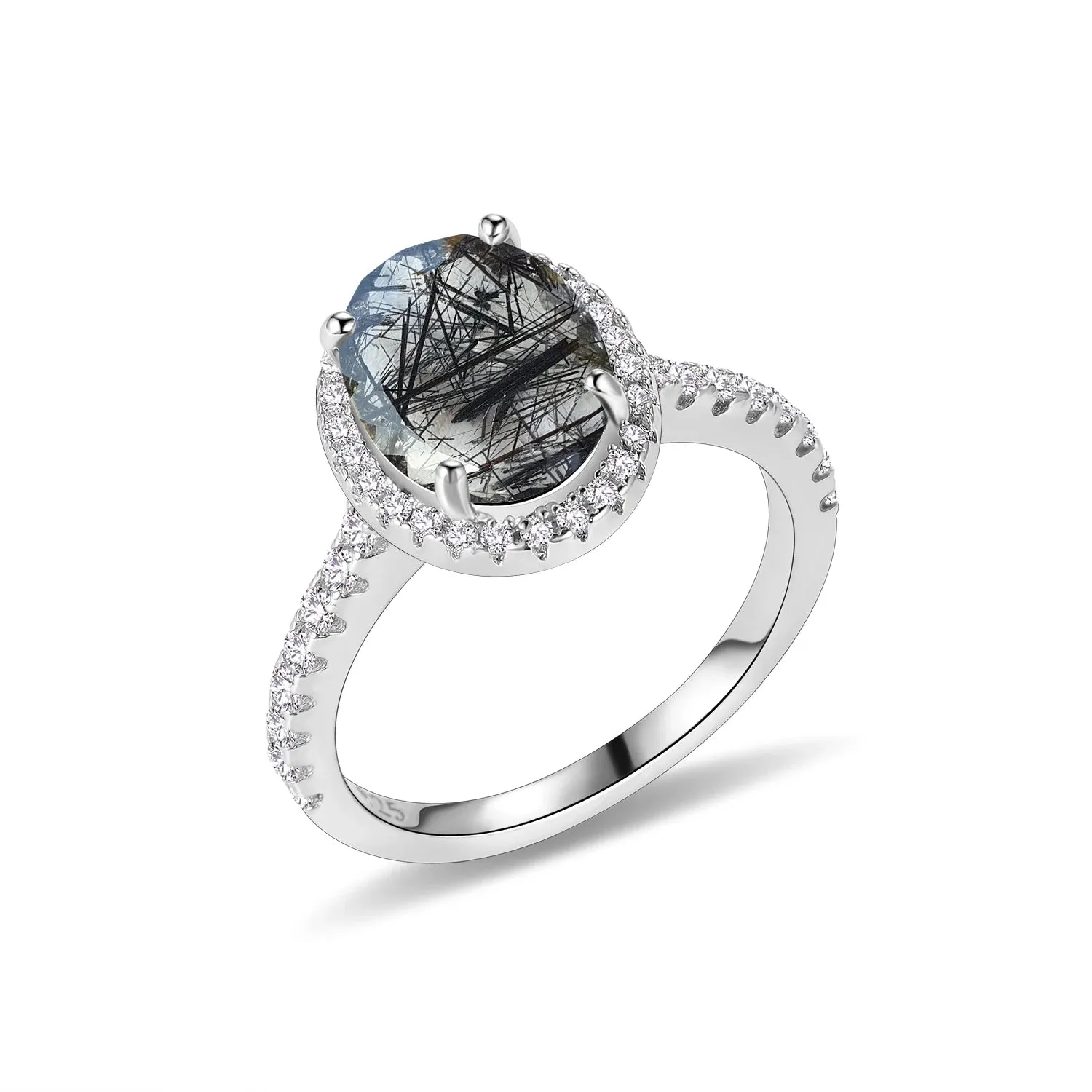 925 Sterling Silver Black Rutilated Quartz Ring