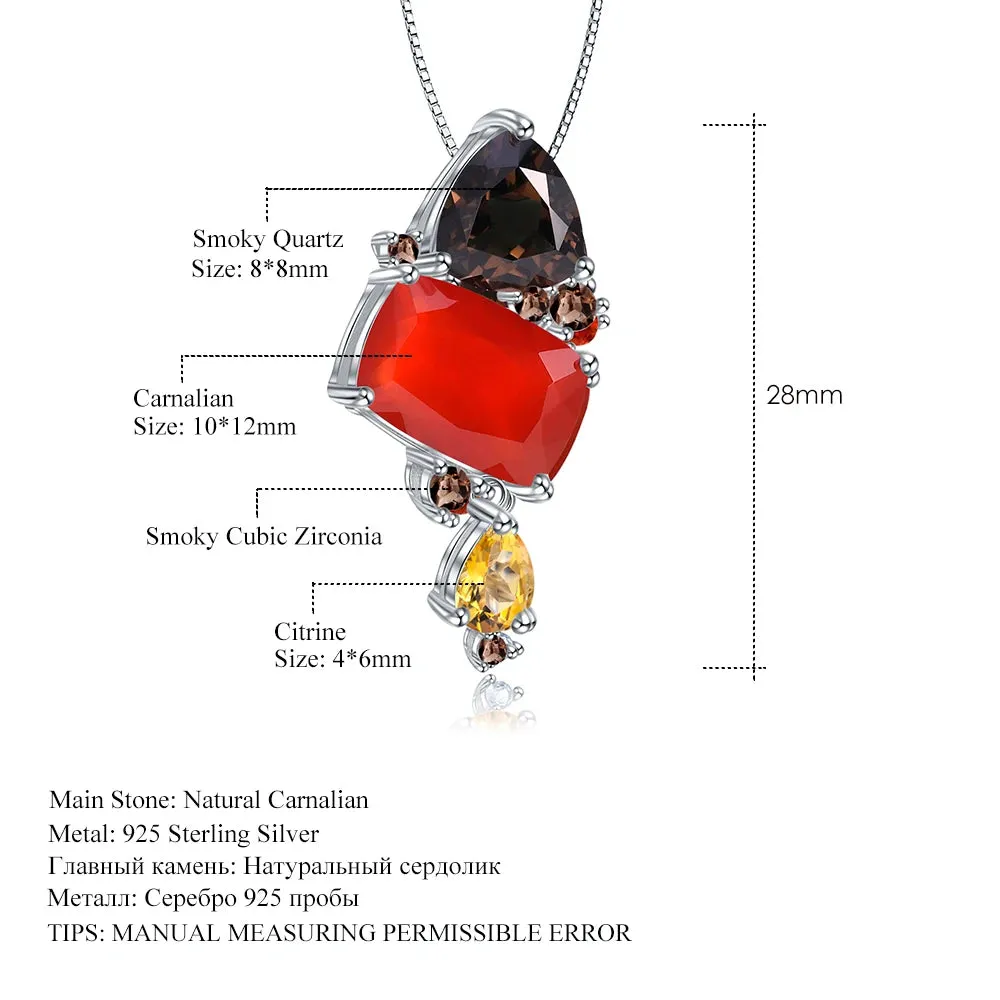 925 Sterling Silver Necklace with Natural Carnelian Red Agate Pendant