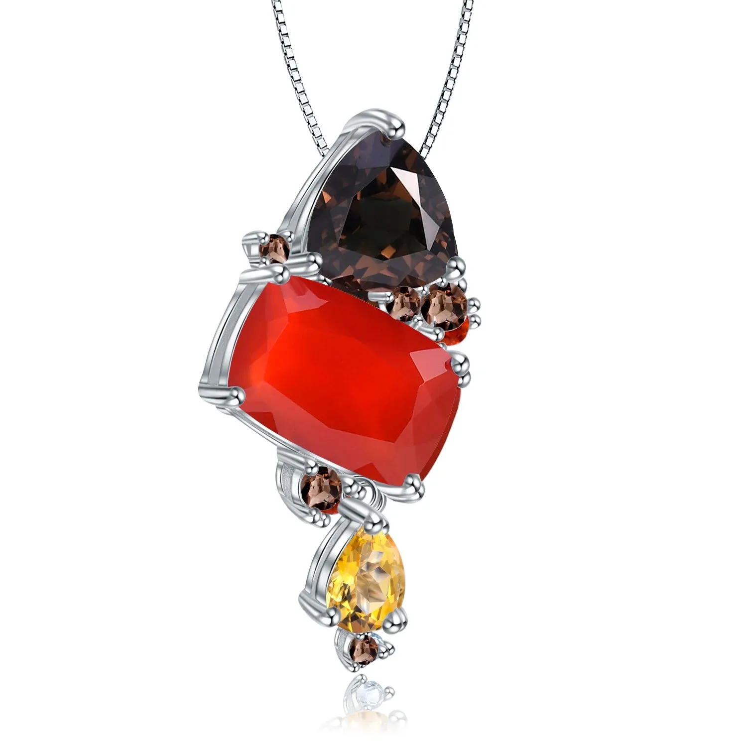 925 Sterling Silver Necklace with Natural Carnelian Red Agate Pendant