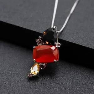 925 Sterling Silver Necklace with Natural Carnelian Red Agate Pendant