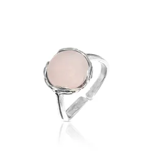 925 Sterling Silver Round Pink Rose Quartz 12mm Ring