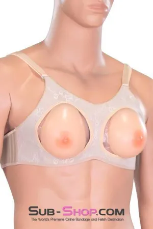 9869RS      Lola Silicone Breast and Nipples Chest Form Enhancers with Open Cup Bra, B Cup