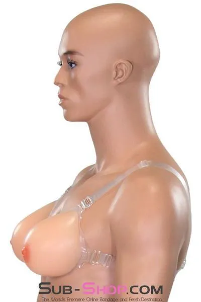 9877RS      Gia Real Feel Silicone Breast Forms with Nipples and Clear Straps, DD Cup