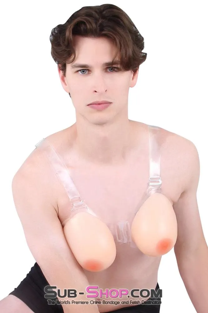 9877RS      Gia Real Feel Silicone Breast Forms with Nipples and Clear Straps, DD Cup
