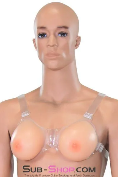 9877RS      Gia Real Feel Silicone Breast Forms with Nipples and Clear Straps, DD Cup