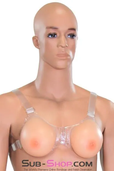 9877RS      Gia Real Feel Silicone Breast Forms with Nipples and Clear Straps, DD Cup