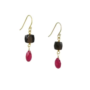 A. V. Max - Ruby and Smoky Quartz Double Drop Earrings