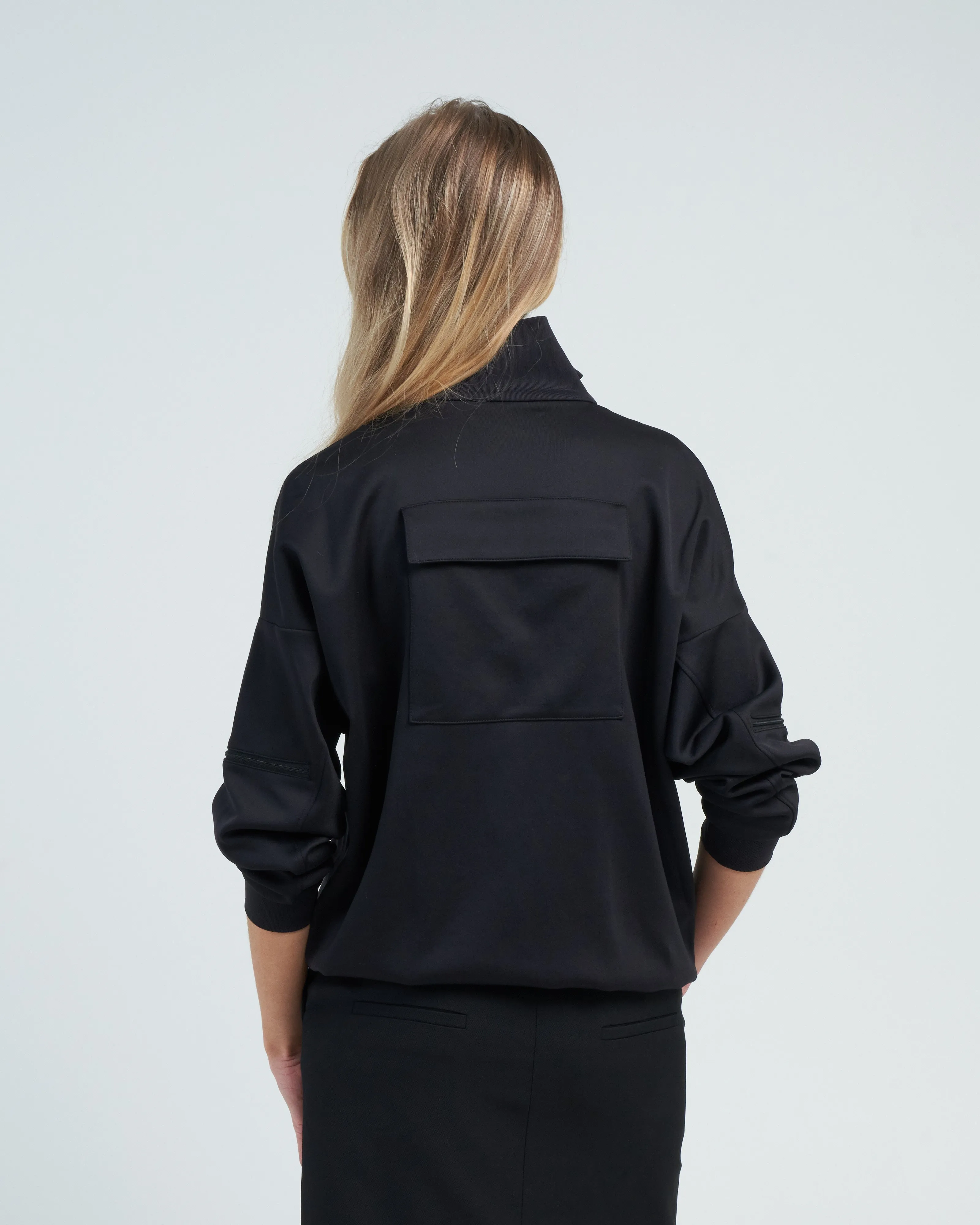 active knit zipper detailed track jacket - black