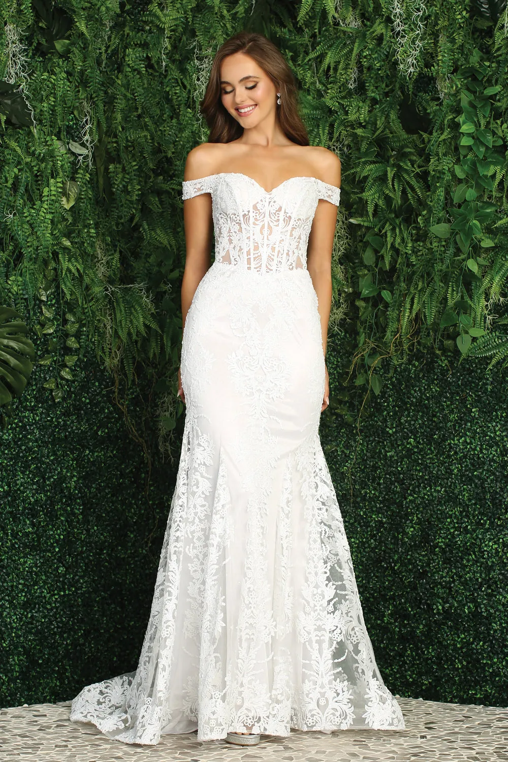 AD 3123 - Off The Shoulder Glitter Detailed Prom Gown With Sheer Boned Bodice & Lace Up Corset Back
