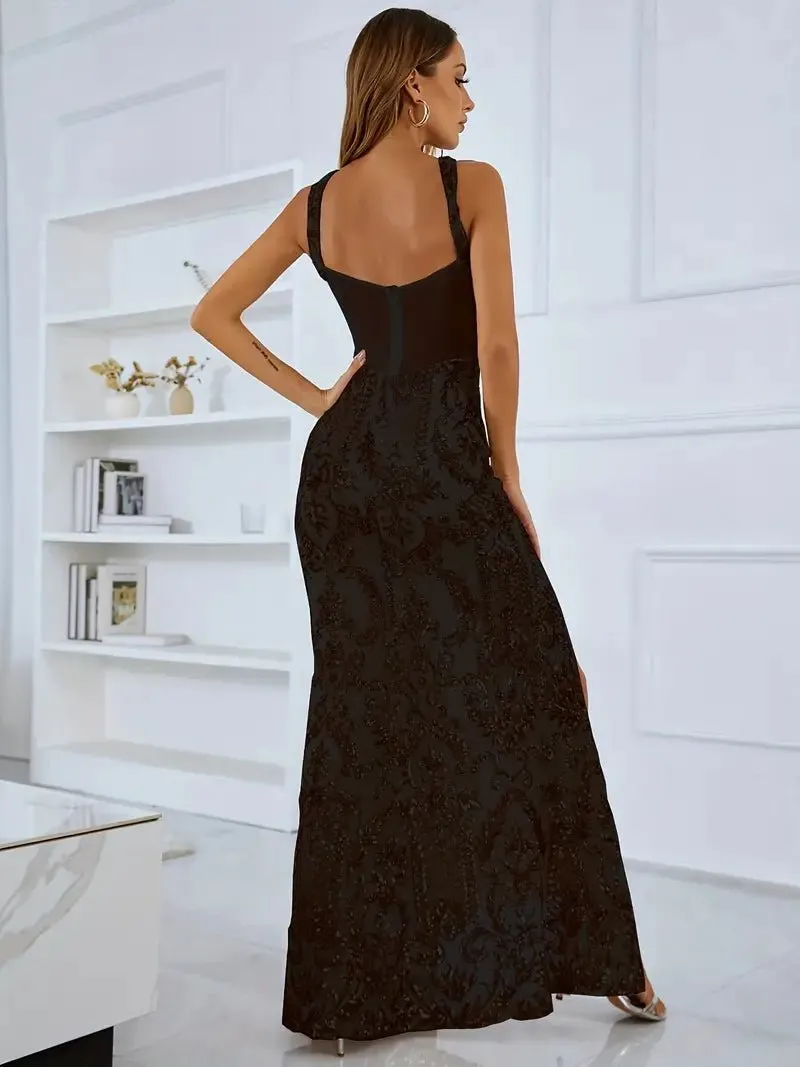 Adalynn sequin black ball gown with split s12-14 Express NZ wide