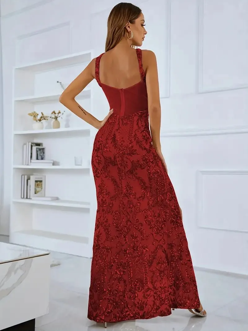 Adalynn sequin red ball gown with split Express NZ wide