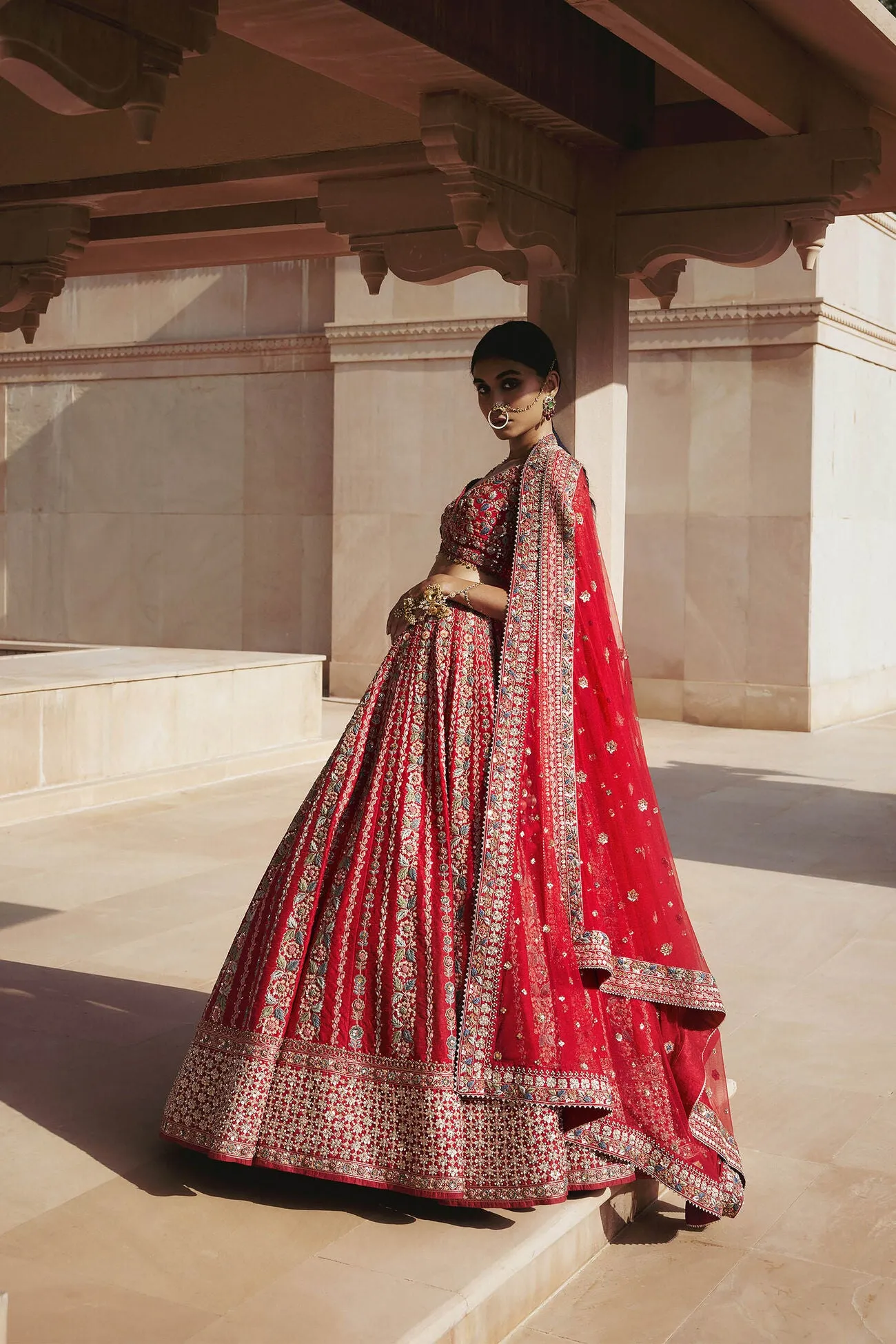 ADHIRA GOTA PATTI & RESHAM SILK LEHENGA - RED