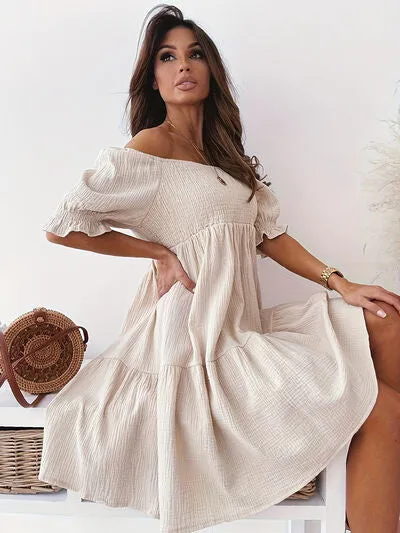 Adorable Ruffled Off-Shoulder Short Sleeve Dress (7 Colors)