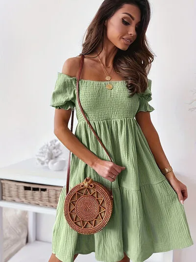 Adorable Ruffled Off-Shoulder Short Sleeve Dress (7 Colors)