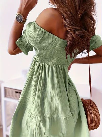 Adorable Ruffled Off-Shoulder Short Sleeve Dress (7 Colors)