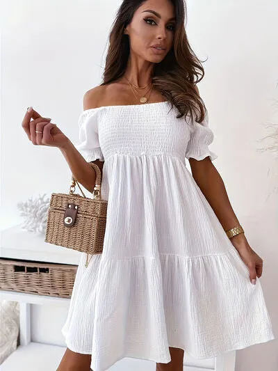 Adorable Ruffled Off-Shoulder Short Sleeve Dress (7 Colors)