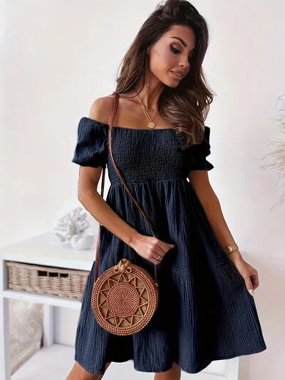 Adorable Ruffled Off-Shoulder Short Sleeve Dress (7 Colors)