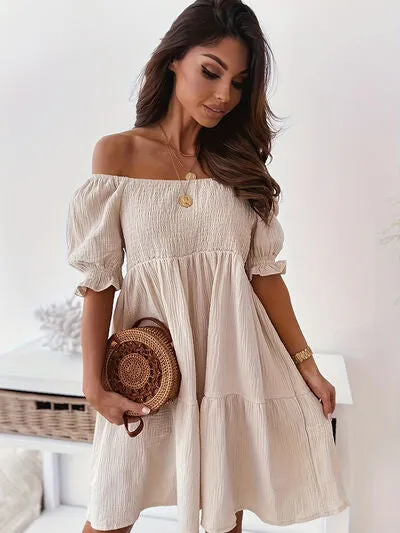 Adorable Ruffled Off-Shoulder Short Sleeve Dress (7 Colors)