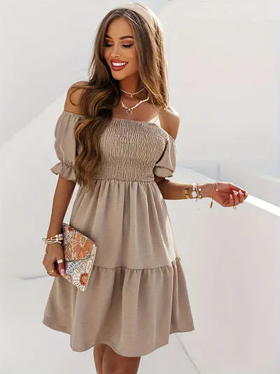 Adorable Ruffled Off-Shoulder Short Sleeve Dress (7 Colors)