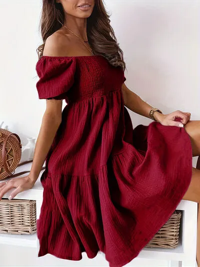 Adorable Ruffled Off-Shoulder Short Sleeve Dress (7 Colors)