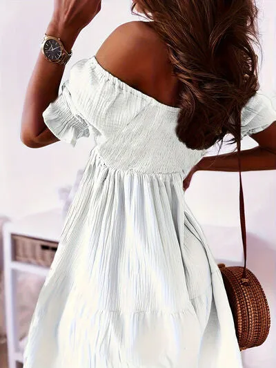 Adorable Ruffled Off-Shoulder Short Sleeve Dress (7 Colors)