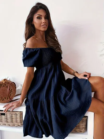 Adorable Ruffled Off-Shoulder Short Sleeve Dress (7 Colors)