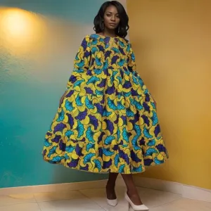 African Green Floral Print Maxi Dress