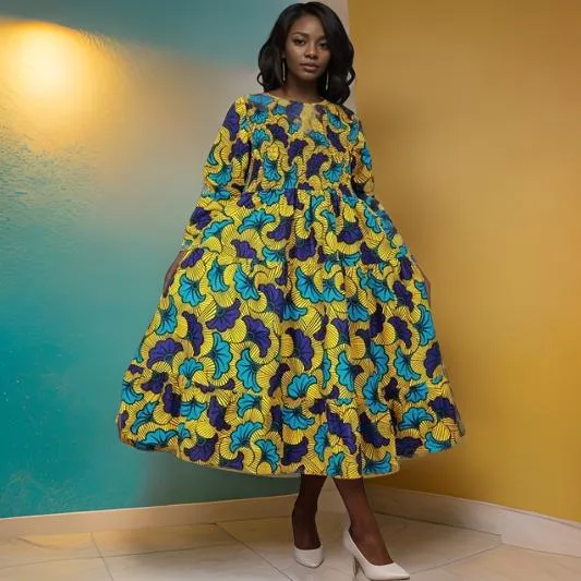 African Green Floral Print Maxi Dress