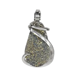 Agatized Drusy Handmade Crystal Pendant Wrapped in Silver