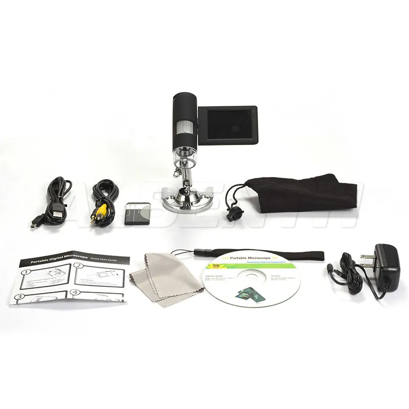 Albenth 100X-300X, 5.0MP Led Lighted Zoom Pocket Microscope Built-in Recharge Battery