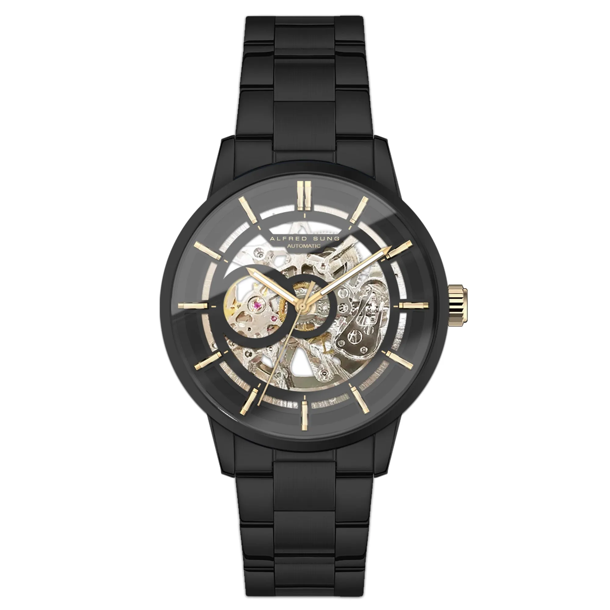 Alfred Sung Automatic III Black Skeleton Dial Black Bracelet Men's watch