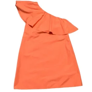 Alice &amp; Olivia Willie Tangerine Orange Ruffled One Shoulder Cotton Mini Dress