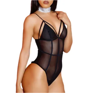 All Over Me Sheer Lines Play-suit (Black)