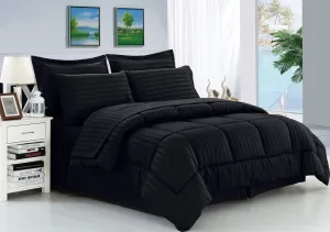 All Season Luxury Wrinkle Resistant - Silky Soft Hypoallergenic Bed in a Bag 8 Piece Dobby Stripe Comforter Set, black, KING!